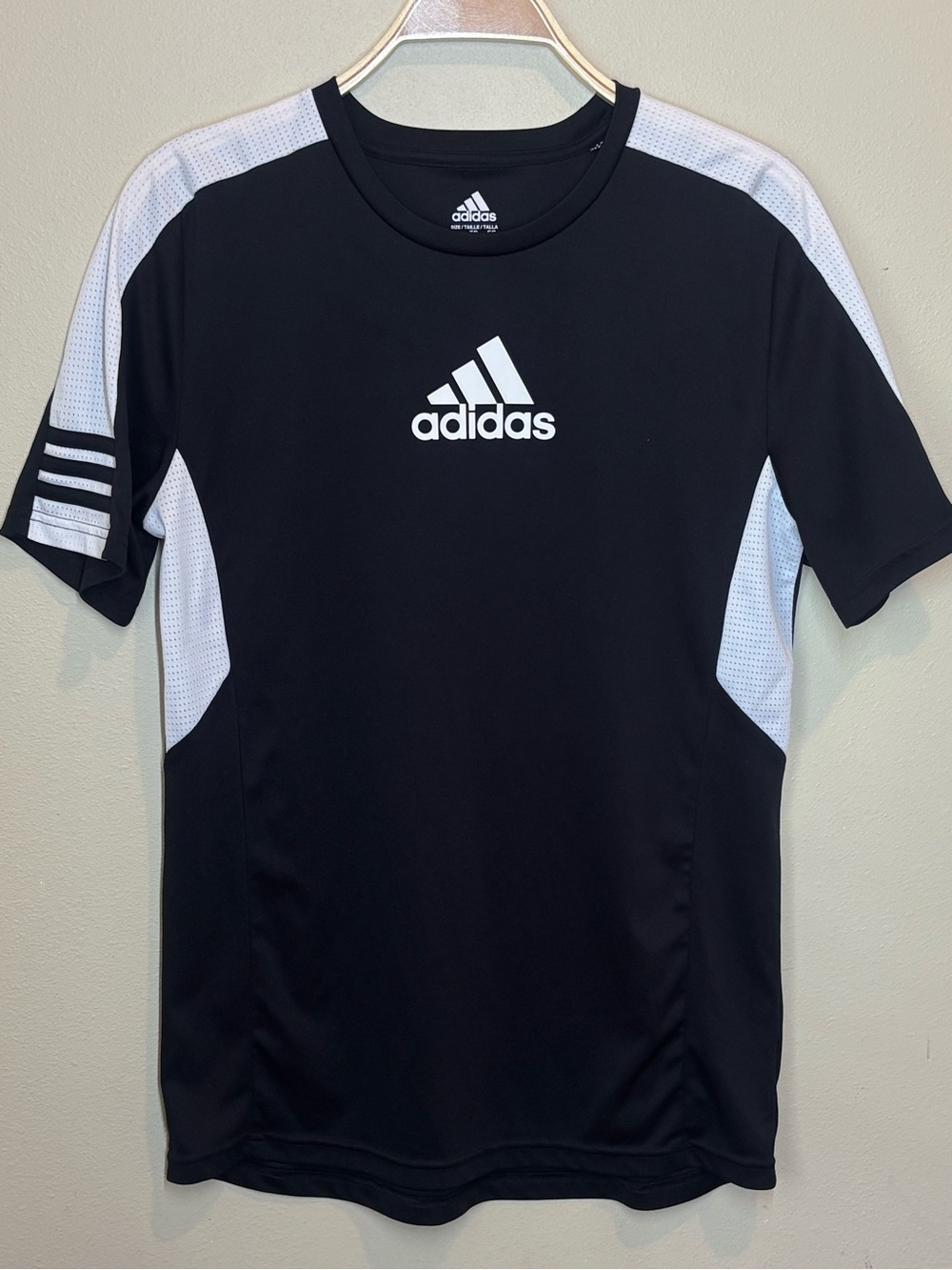 adidas boys Black Athletic Tee with White Accents, performance, soccer, XL